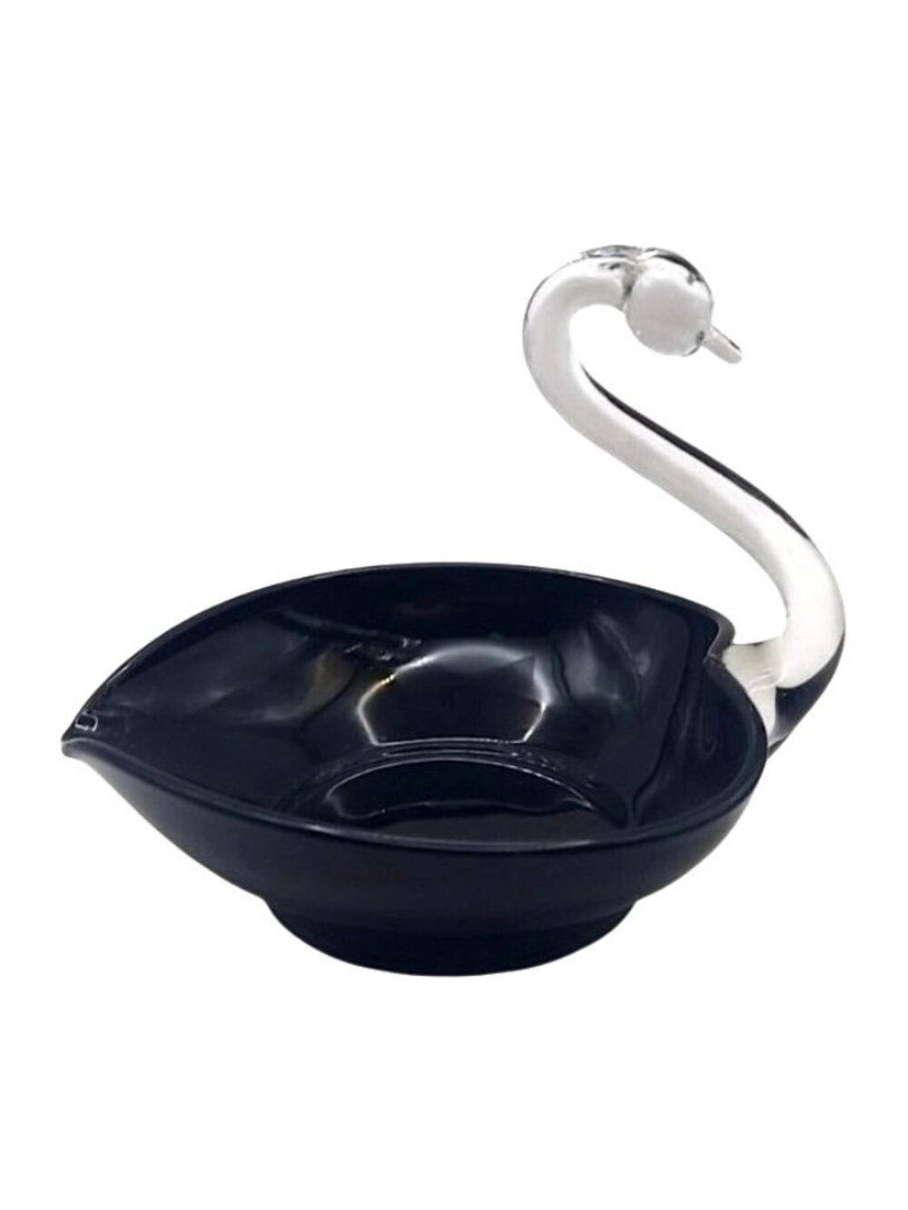 Duncan Miller Glass Swan Black With Crystal Neck Heart Shaped Candy Dish Vintage